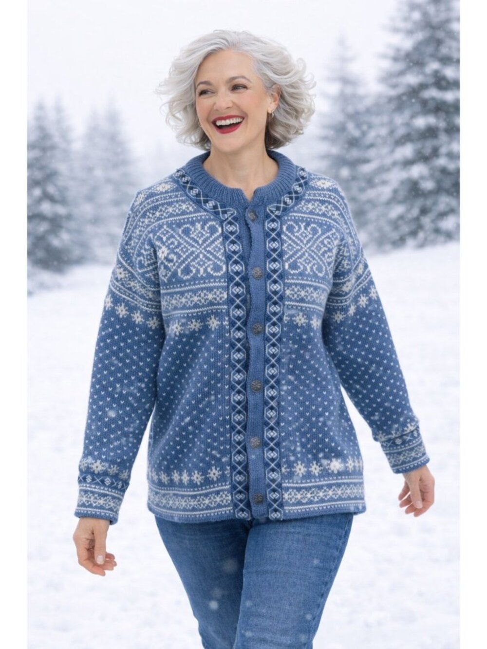Dale Of Norway Blue & White Norwegian Cardigan Sweater S 100% Wool Button-Up